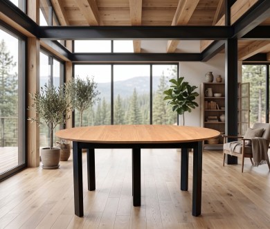 Table à allonges - LOFT FER RONDE- bois de chêne massif